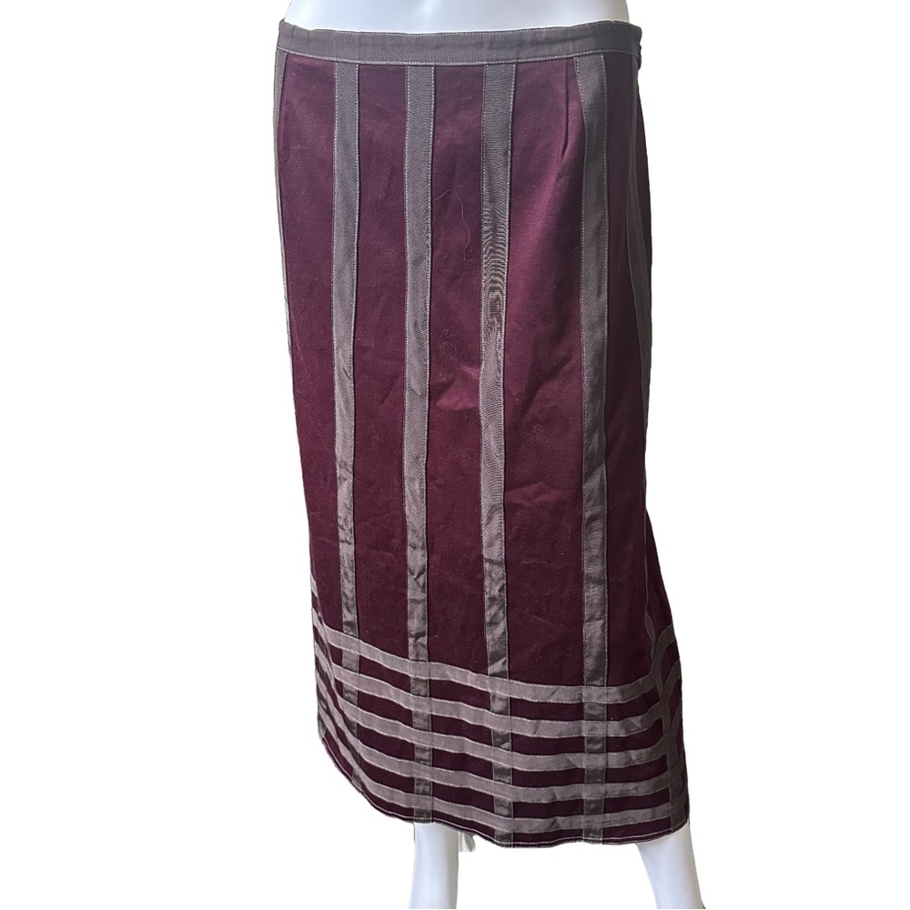 Midi Stripe Panel Skirt in Burgundy and Taupe